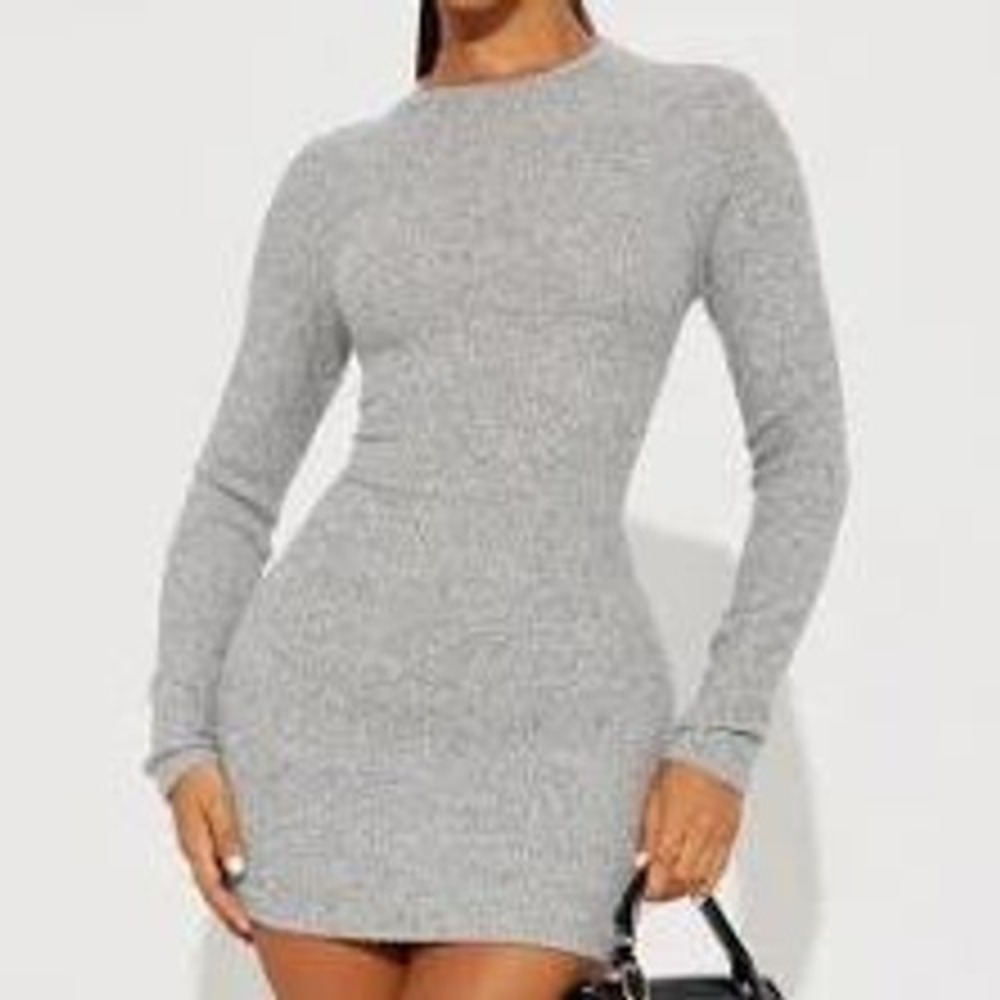 JLUXLABEL‎ gray bodycon mini MED heathered knitwear comfort sexy date day layers